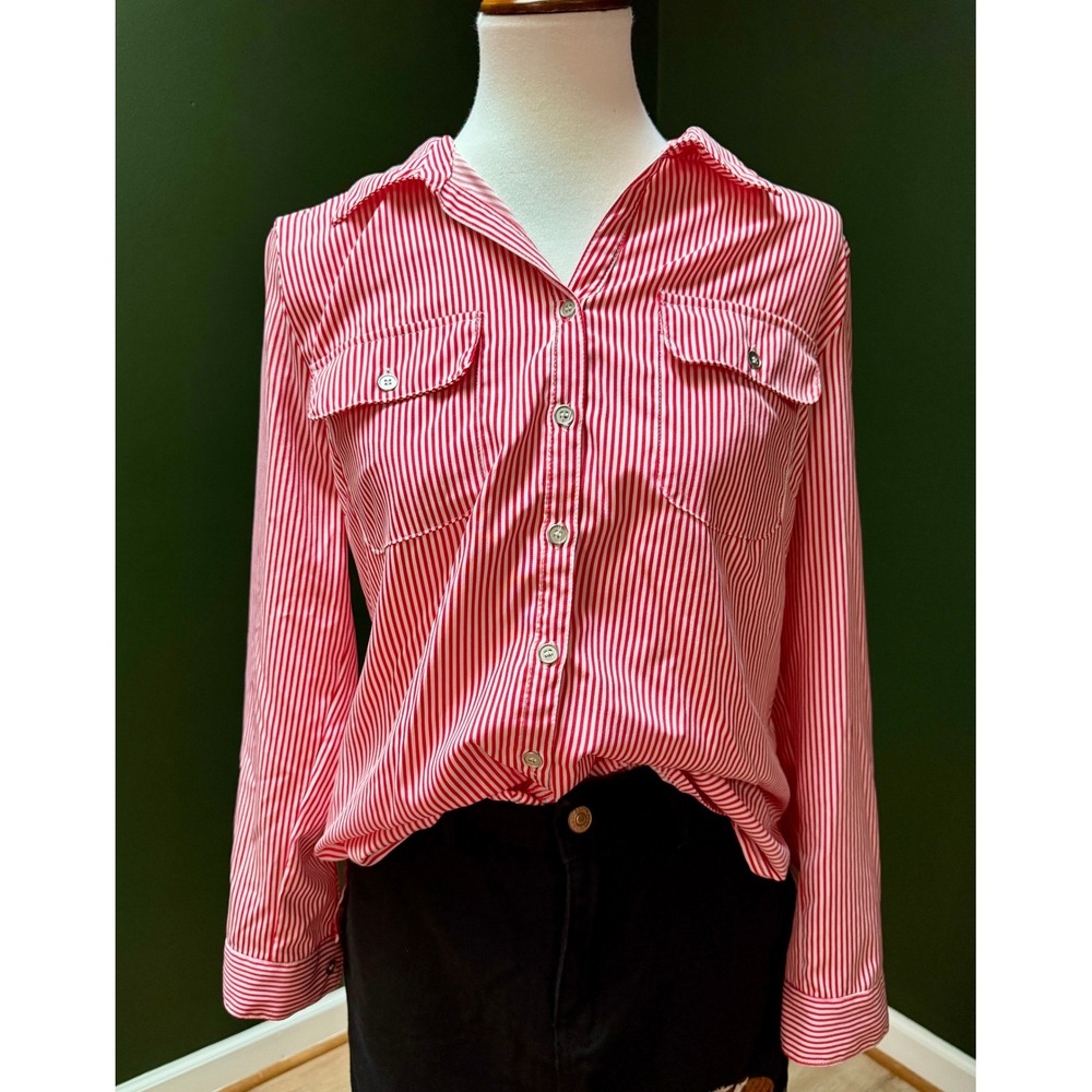 Notations Striped Button Down‎ Shirt Long Sleeve Collared Pockets Career Casual